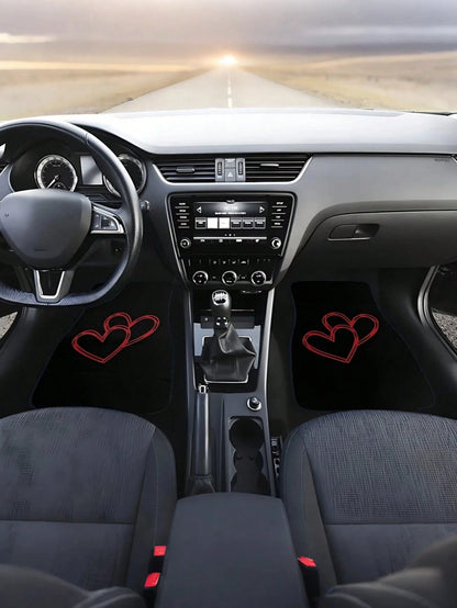 4 Packs Car Floor Mats With Red Heart Design, Universal Car Floor Mats, Car Interior Decoration & Accessories