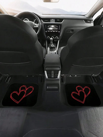4 Packs Car Floor Mats With Red Heart Design, Universal Car Floor Mats, Car Interior Decoration & Accessories