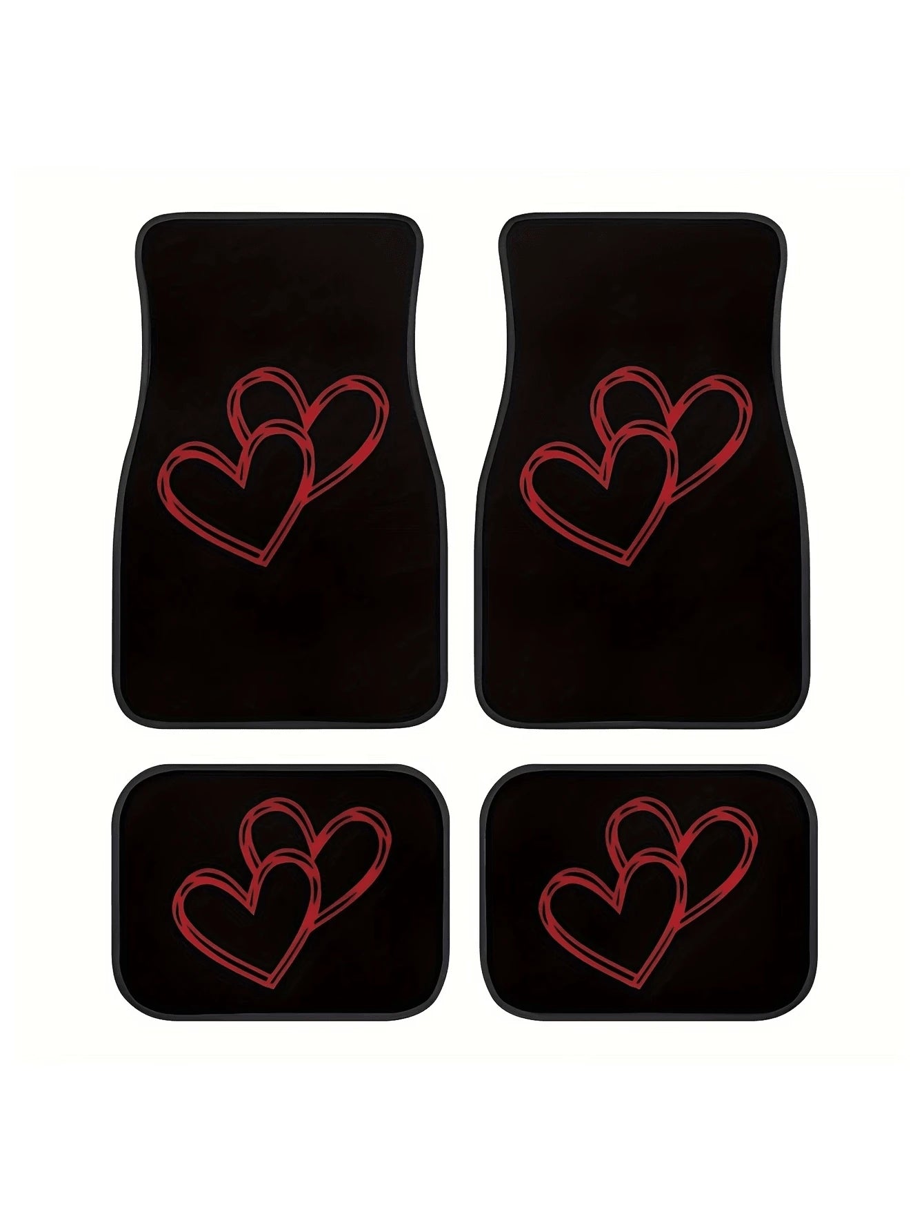 4 Packs Car Floor Mats With Red Heart Design, Universal Car Floor Mats, Car Interior Decoration & Accessories
