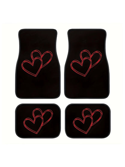 4 Packs Car Floor Mats With Red Heart Design, Universal Car Floor Mats, Car Interior Decoration & Accessories