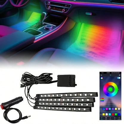 4 Pcs Car Interior Atmosphere Lights Modified Car Color Base Lights, 22.5cm/8.86inch, App Application And Remote Control, With Music Sync Function, Decorative LED Music Rhythm Lights, No Batteries