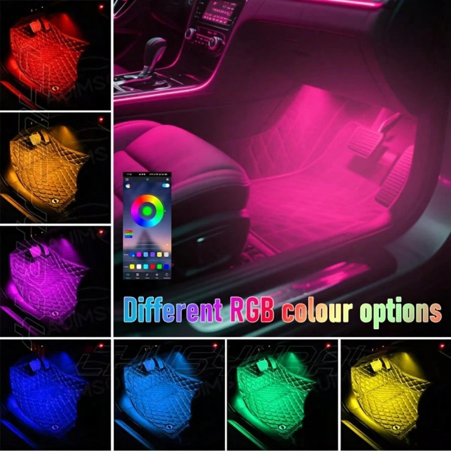 4 Pcs Car Interior Atmosphere Lights Modified Car Color Base Lights, 22.5cm/8.86inch, App Application And Remote Control, With Music Sync Function, Decorative LED Music Rhythm Lights, No Batteries