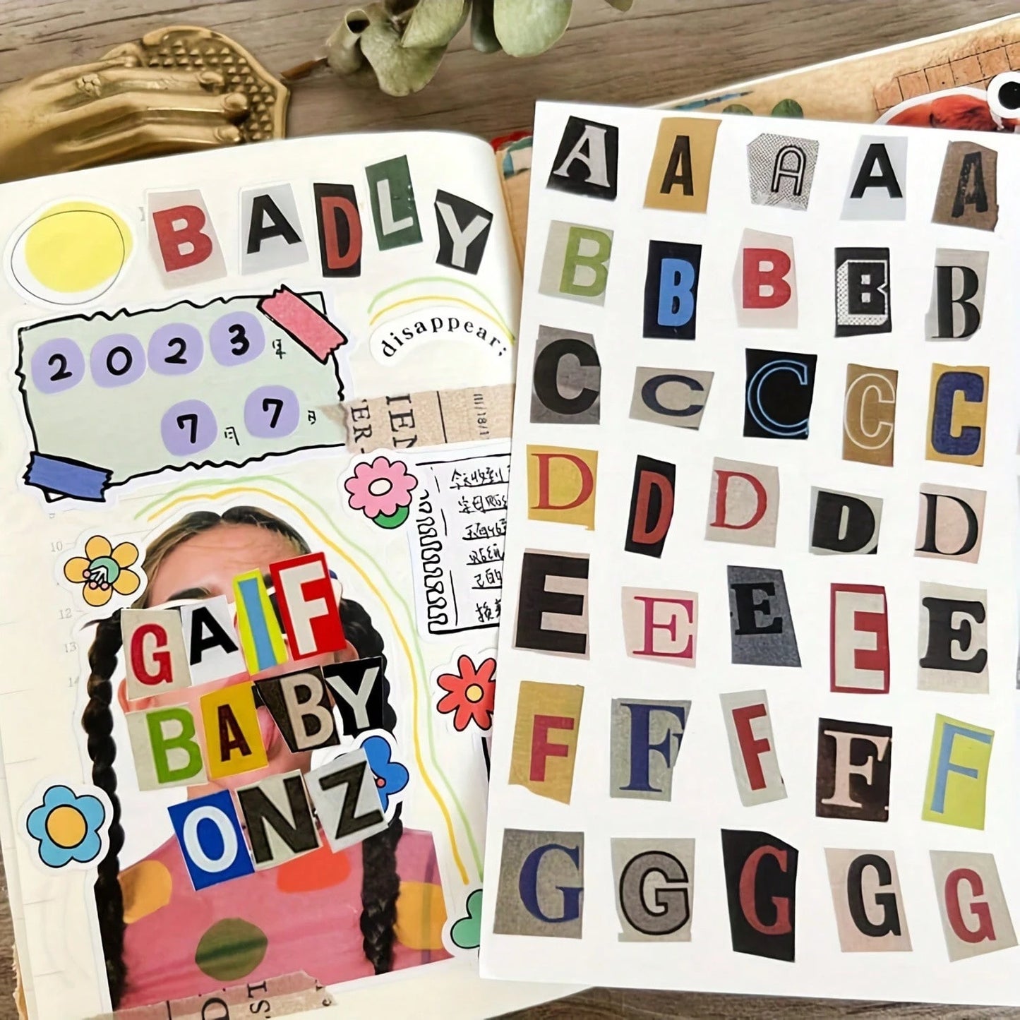 4 Sheets English Letter Number Symbol Label Sticker Set, Vintage Scrapbook Stickers, Beautiful Journal Stickers, Junk Journal Scrapbook Supplies Set, Letter Stickers, Suitable For Scrapbooking