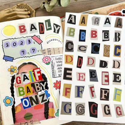 4 Sheets English Letter Number Symbol Label Sticker Set, Vintage Scrapbook Stickers, Beautiful Journal Stickers, Junk Journal Scrapbook Supplies Set, Letter Stickers, Suitable For Scrapbooking