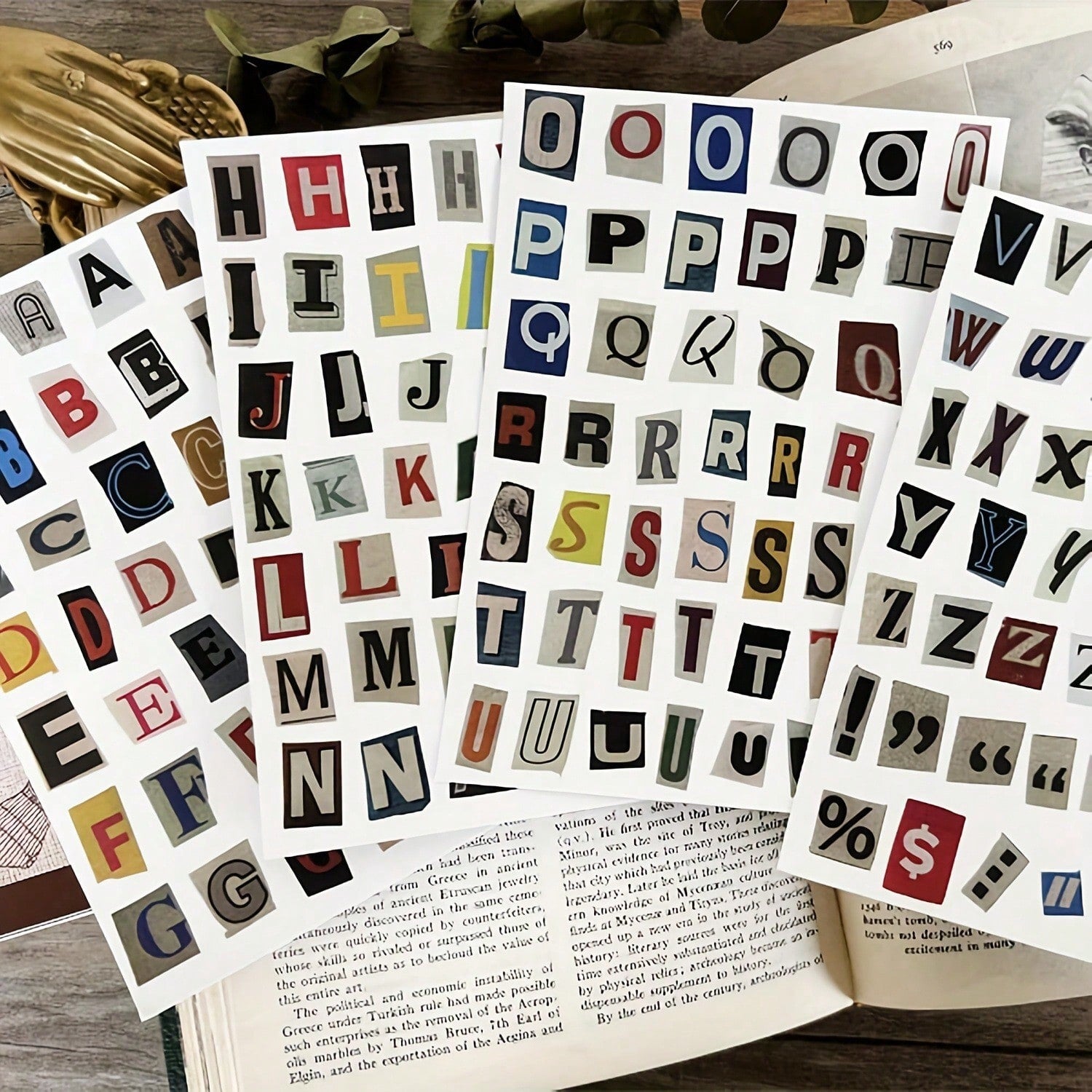 4 Sheets English Letter Number Symbol Label Sticker Set, Vintage Scrapbook Stickers, Beautiful Journal Stickers, Junk Journal Scrapbook Supplies Set, Letter Stickers, Suitable For Scrapbooking