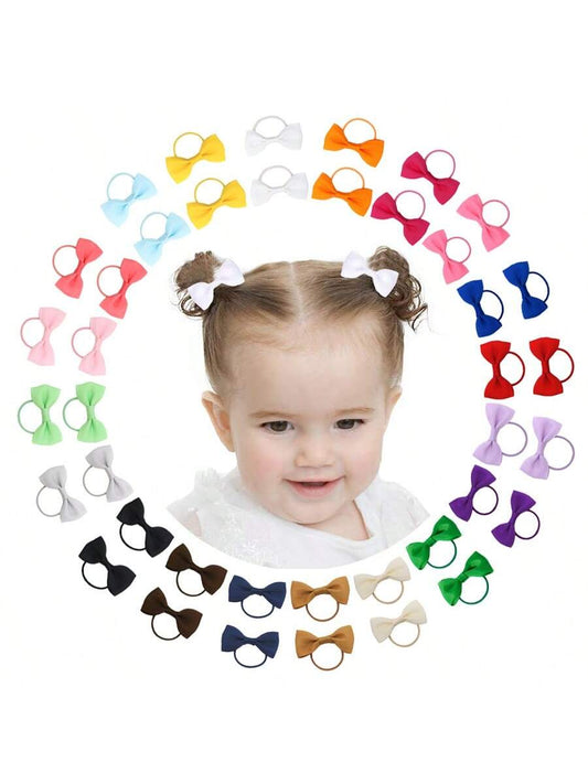 40PCS Multi-Colored 2 Inches Baby Girls Hair Bows Ties Mini Boutique Elastic Hair Rubber Ribbon Hair Ring Accessories For Baby Toddlers Infants Girls