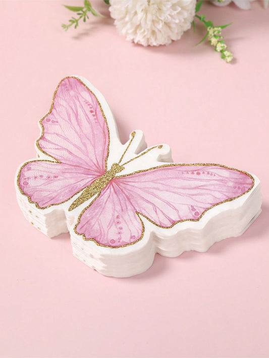 40pcs Pink Butterfly Pattern Disposable Paper Napkins, Pink Butterfly Themed Napkins Suitable For Butterfly Themed Birthday Party Decoration, Wedding Decoration, Baby Shower Decoration, Home Decor, Ta