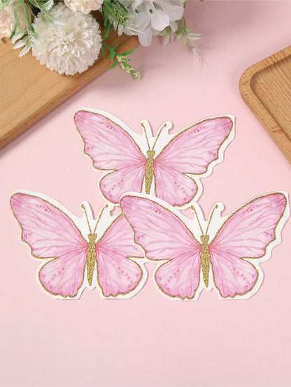 40pcs Pink Butterfly Pattern Disposable Paper Napkins, Pink Butterfly Themed Napkins Suitable For Butterfly Themed Birthday Party Decoration, Wedding Decoration, Baby Shower Decoration, Home Decor, Ta