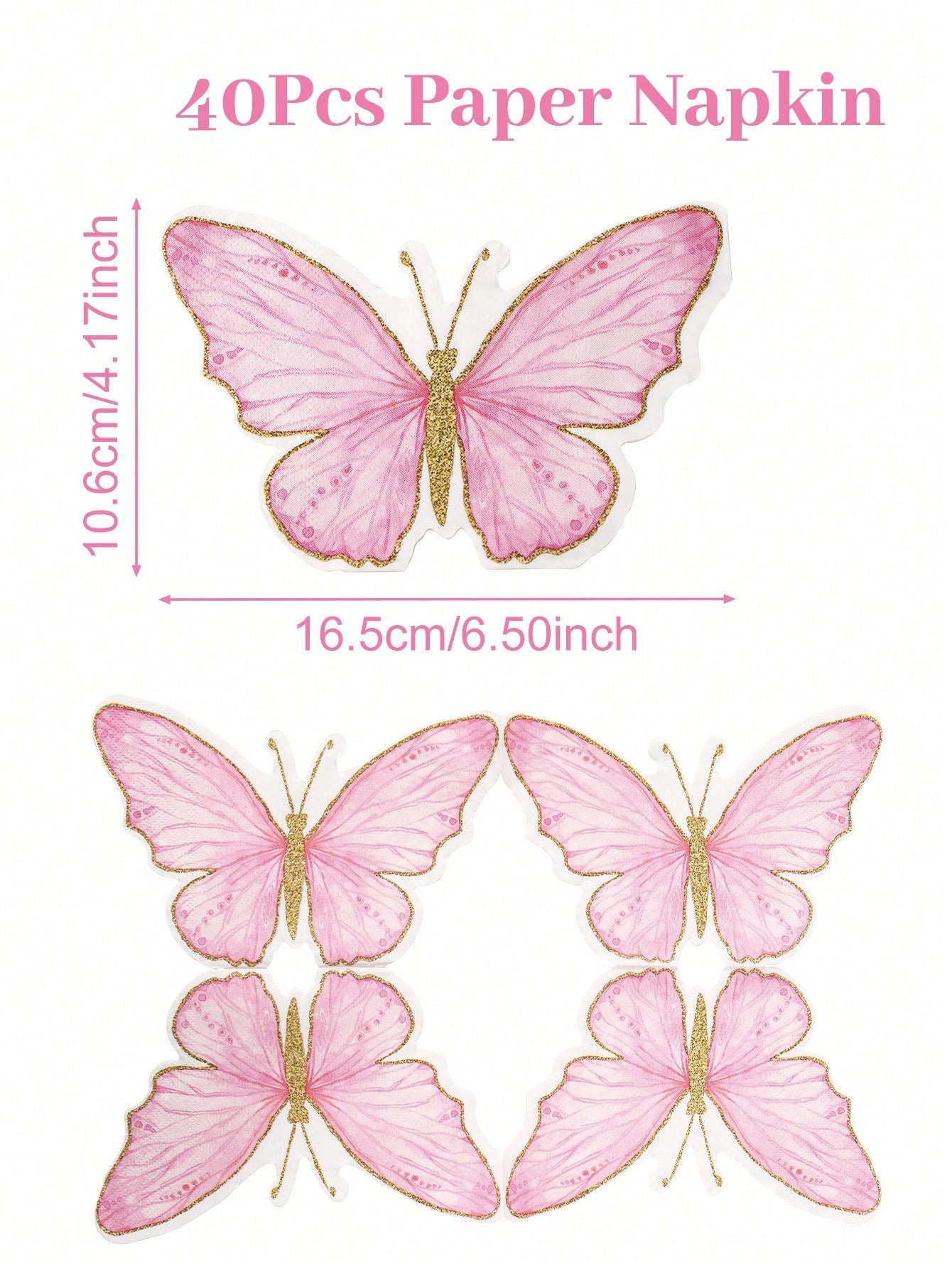 40pcs Pink Butterfly Pattern Disposable Paper Napkins, Pink Butterfly Themed Napkins Suitable For Butterfly Themed Birthday Party Decoration, Wedding Decoration, Baby Shower Decoration, Home Decor, Ta