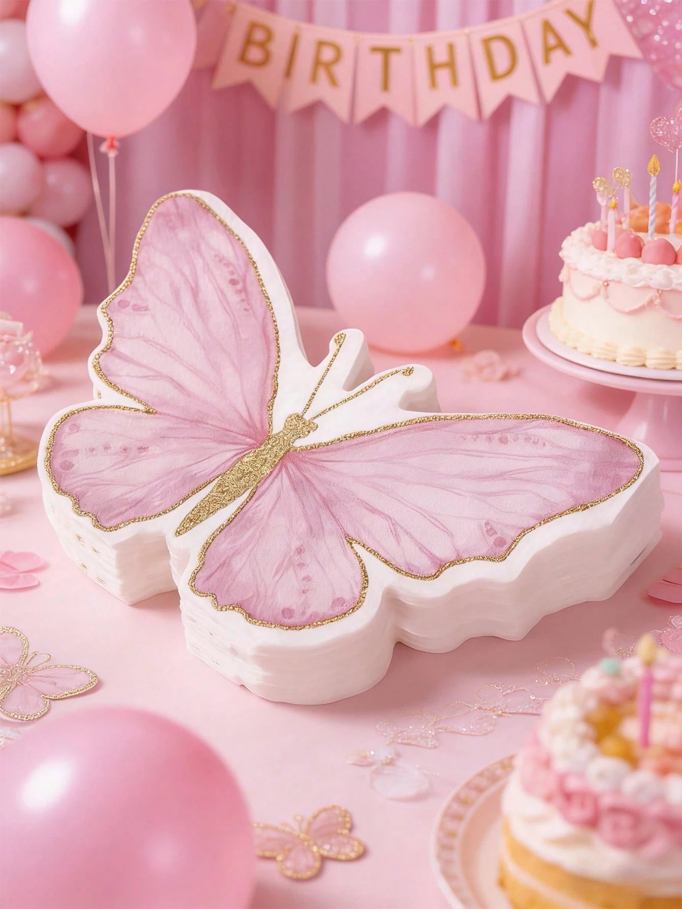 40pcs Pink Butterfly Pattern Disposable Paper Napkins, Pink Butterfly Themed Napkins Suitable For Butterfly Themed Birthday Party Decoration, Wedding Decoration, Baby Shower Decoration, Home Decor, Ta