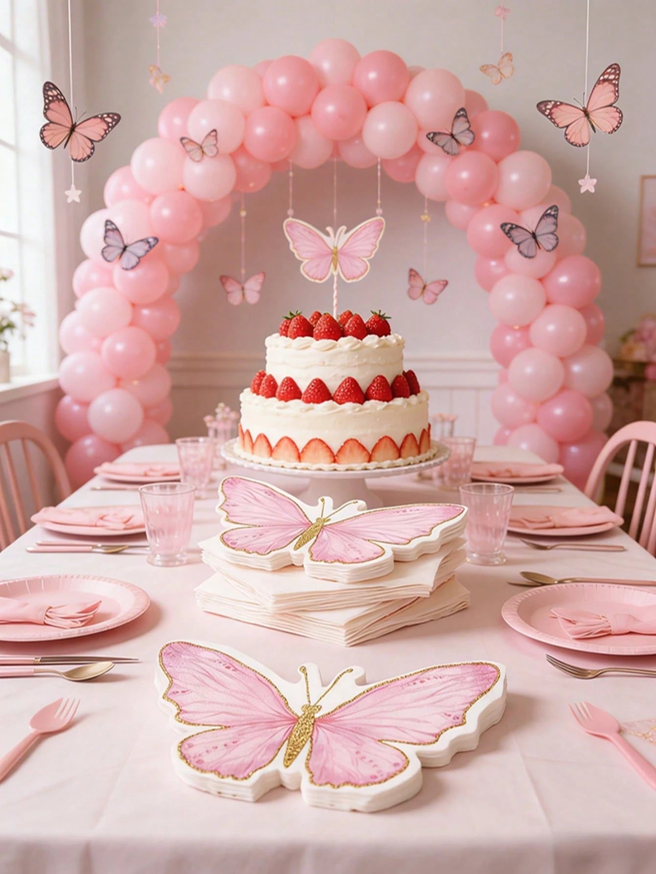 40pcs Pink Butterfly Pattern Disposable Paper Napkins, Pink Butterfly Themed Napkins Suitable For Butterfly Themed Birthday Party Decoration, Wedding Decoration, Baby Shower Decoration, Home Decor, Ta