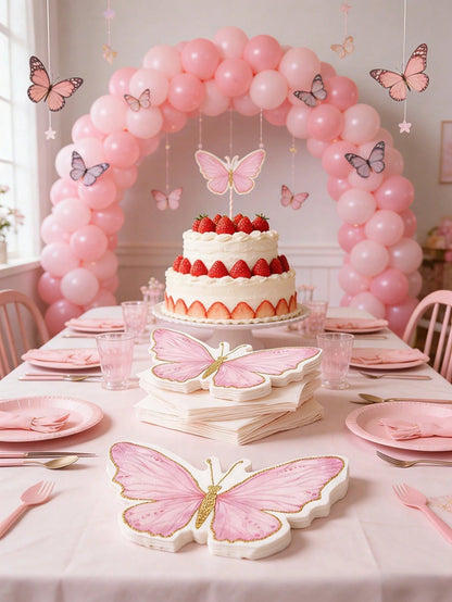 40pcs Pink Butterfly Pattern Disposable Paper Napkins, Pink Butterfly Themed Napkins Suitable For Butterfly Themed Birthday Party Decoration, Wedding Decoration, Baby Shower Decoration, Home Decor, Ta
