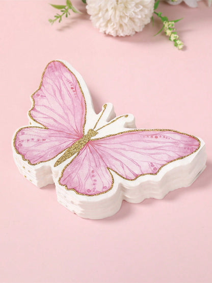 40pcs Pink Butterfly Pattern Disposable Paper Napkins, Pink Butterfly Themed Napkins Suitable For Butterfly Themed Birthday Party Decoration, Wedding Decoration, Baby Shower Decoration, Home Decor, Ta