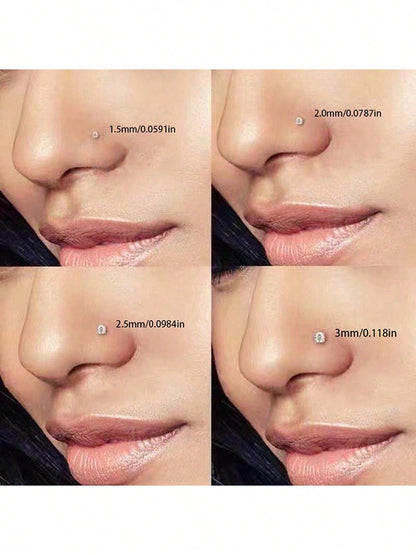4pcs 1.5/2/2.5/3mm Shiny Cubic Zirconia Nose Piercing Jewelry, L-Shaped Nose/Ear Piercing Jewelry, 18K Gold Plated Claw Set Zirconia Nose Rings, Fashionable Body Piercing Jewelry For Women Daily Wear