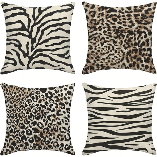 4Pcs 18x18 Inch Throw Pillow Covers Home Decor Set Of 4 Animal Leopard Brown Abstract Pillow Cases Decorative Outdoor Cushion Couch Sofa Pillowcases, Single Sided Print (No Insert), Home Decor, Farmh