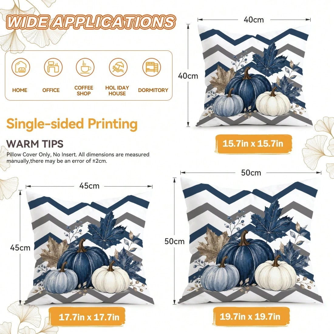 4pcs/1pc Blue Pumpkin Maple Leaf Thanksgiving Pattern Pillow Covers, Single-Sided Printed Pillow Covers, Suitable For Living Room Bedroom Home Decor, All Season Pillow Covers