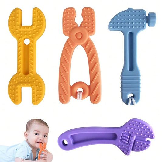4PCS/8PCS Baby Silicone Teether Toys Set For 0+ Months – Tool Shape Sensory Chew Toys Wrench Hammer Pliers Screwdriver Design For Teething Relief & Bath Play, Newborn Baby Gift Boys & Girls
