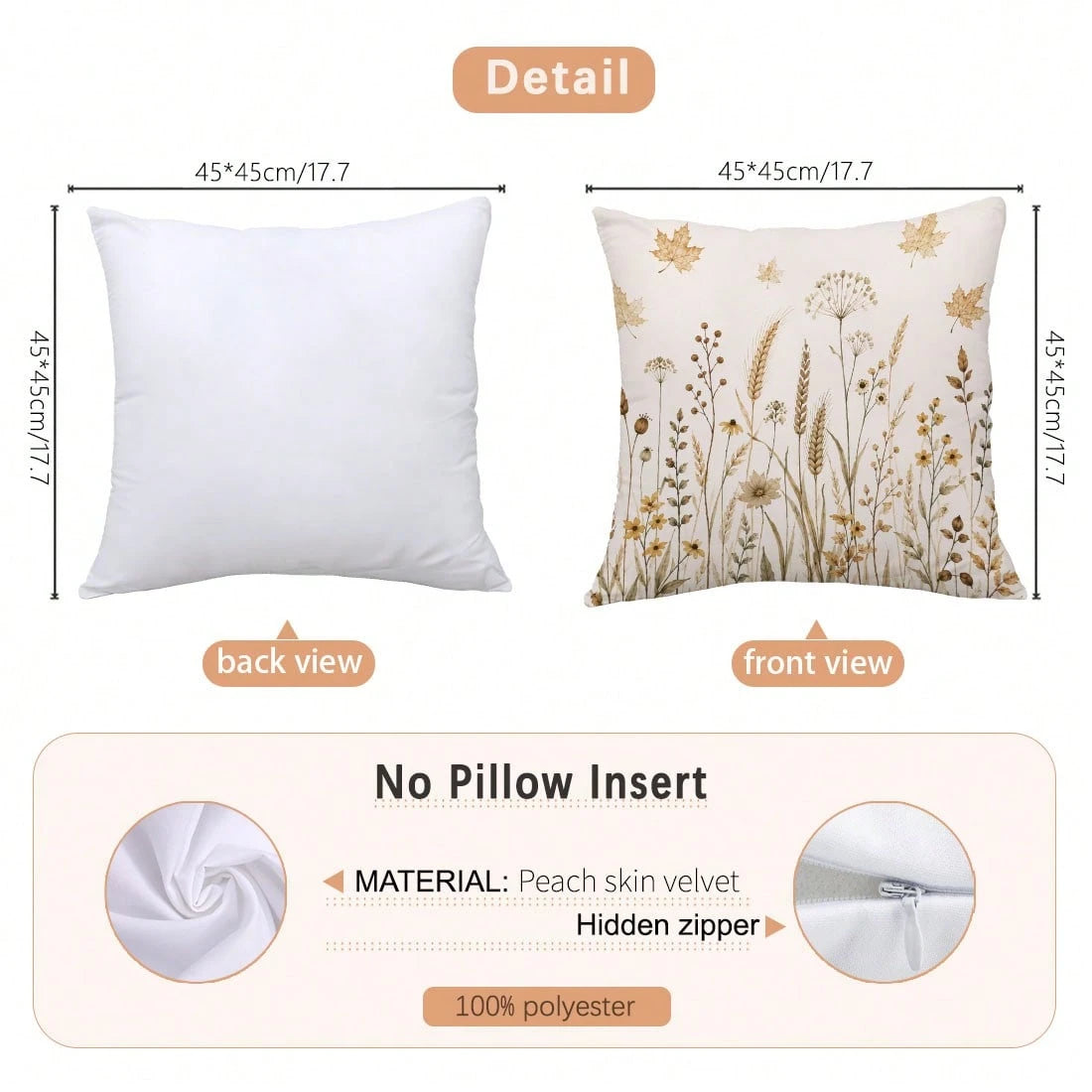 4pcs Autumn Dried Flower Wheat Ear Plaid Polka Dot Pattern Cushion Covers, Single-Sided Printed Skin-Friendly Peach Skin Velvet Material, 45*45CM Pillow Covers Suitable For Home Bedroom Living Room Ro
