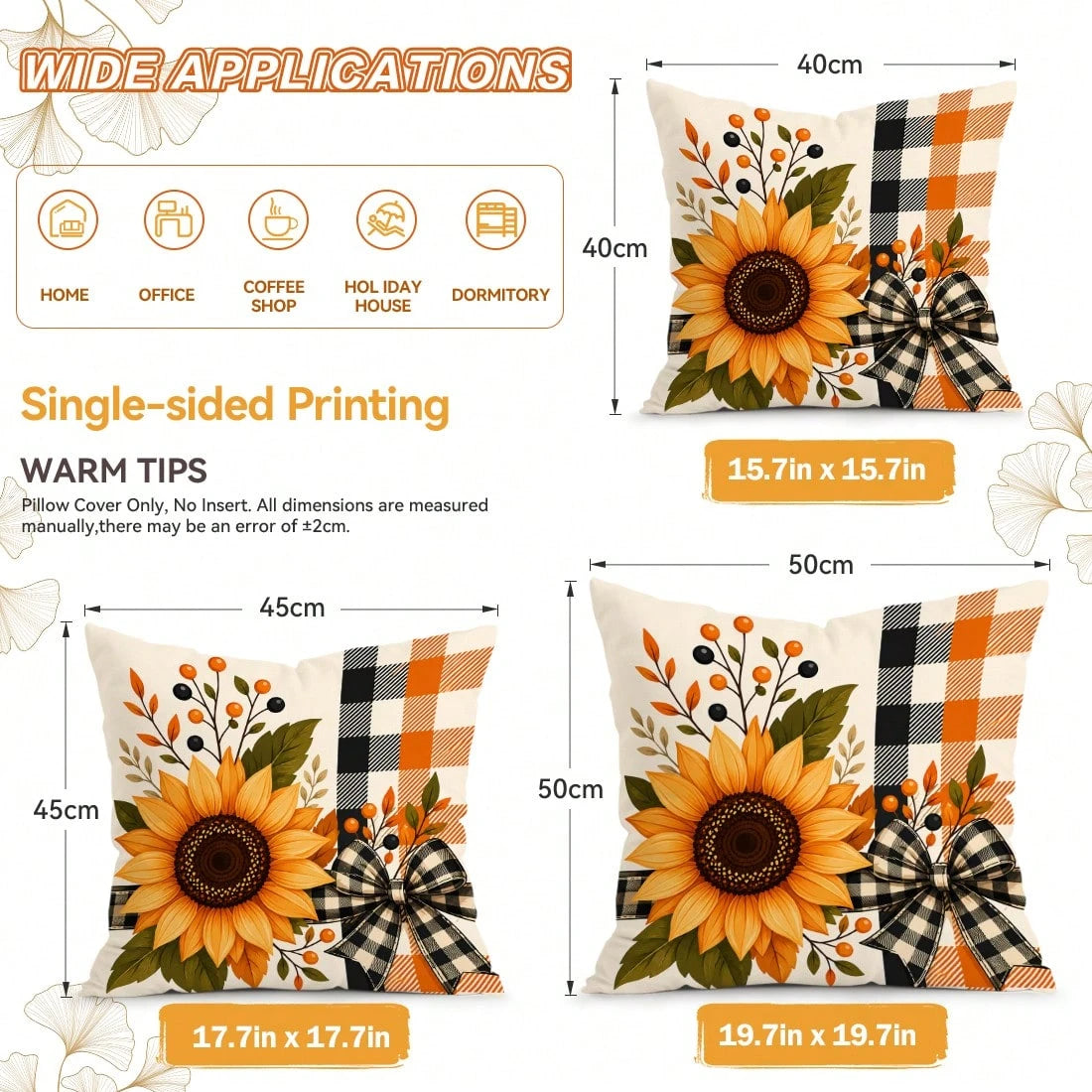 4pcs Autumn Plaid Pumpkin Themed Pillow Covers, Single-Sided Printed Pillow Covers, Suitable For Living Room Bedroom Home Decor, All Season Pillow Covers