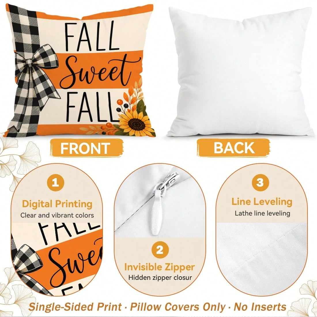 4pcs Autumn Plaid Pumpkin Themed Pillow Covers, Single-Sided Printed Pillow Covers, Suitable For Living Room Bedroom Home Decor, All Season Pillow Covers