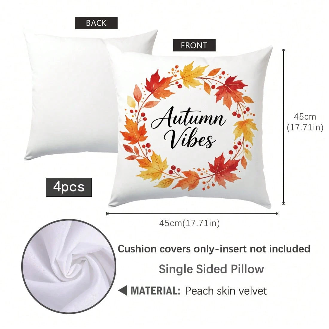 4pcs Autumn Watercolor Maple Leaf Theme Pillow Covers, Single-Sided Printed Skin-Friendly Peach Skin Velvet Material, 45*45CM Cushion Covers Suitable For Home Bedroom Living Room Room Party Decoration