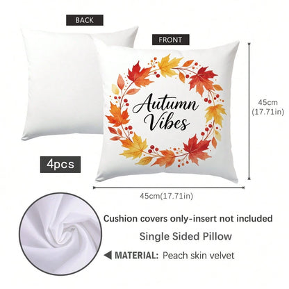 4pcs Autumn Watercolor Maple Leaf Theme Pillow Covers, Single-Sided Printed Skin-Friendly Peach Skin Velvet Material, 45*45CM Cushion Covers Suitable For Home Bedroom Living Room Room Party Decoration