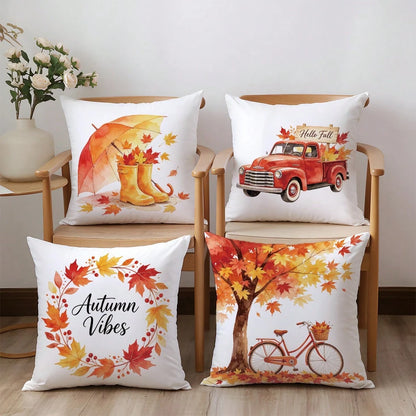 4pcs Autumn Watercolor Maple Leaf Theme Pillow Covers, Single-Sided Printed Skin-Friendly Peach Skin Velvet Material, 45*45CM Cushion Covers Suitable For Home Bedroom Living Room Room Party Decoration