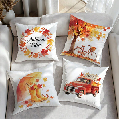 4pcs Autumn Watercolor Maple Leaf Theme Pillow Covers, Single-Sided Printed Skin-Friendly Peach Skin Velvet Material, 45*45CM Cushion Covers Suitable For Home Bedroom Living Room Room Party Decoration