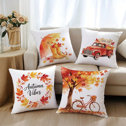 4pcs Autumn Watercolor Maple Leaf Theme Pillow Covers, Single-Sided Printed Skin-Friendly Peach Skin Velvet Material, 45*45CM Cushion Covers Suitable For Home Bedroom Living Room Room Party Decoration