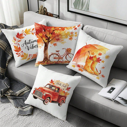 4pcs Autumn Watercolor Maple Leaf Theme Pillow Covers, Single-Sided Printed Skin-Friendly Peach Skin Velvet Material, 45*45CM Cushion Covers Suitable For Home Bedroom Living Room Room Party Decoration
