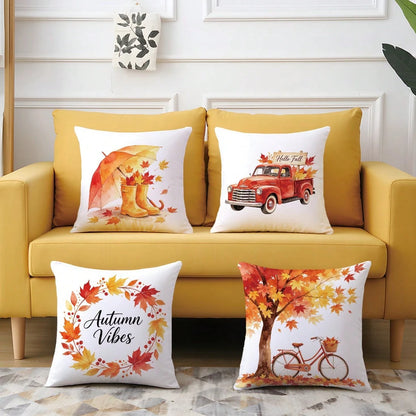 4pcs Autumn Watercolor Maple Leaf Theme Pillow Covers, Single-Sided Printed Skin-Friendly Peach Skin Velvet Material, 45*45CM Cushion Covers Suitable For Home Bedroom Living Room Room Party Decoration