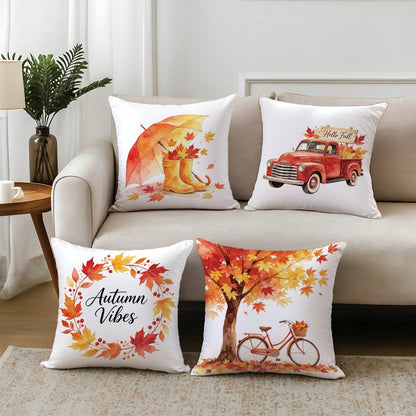 4pcs Autumn Watercolor Maple Leaf Theme Pillow Covers, Single-Sided Printed Skin-Friendly Peach Skin Velvet Material, 45*45CM Cushion Covers Suitable For Home Bedroom Living Room Room Party Decoration