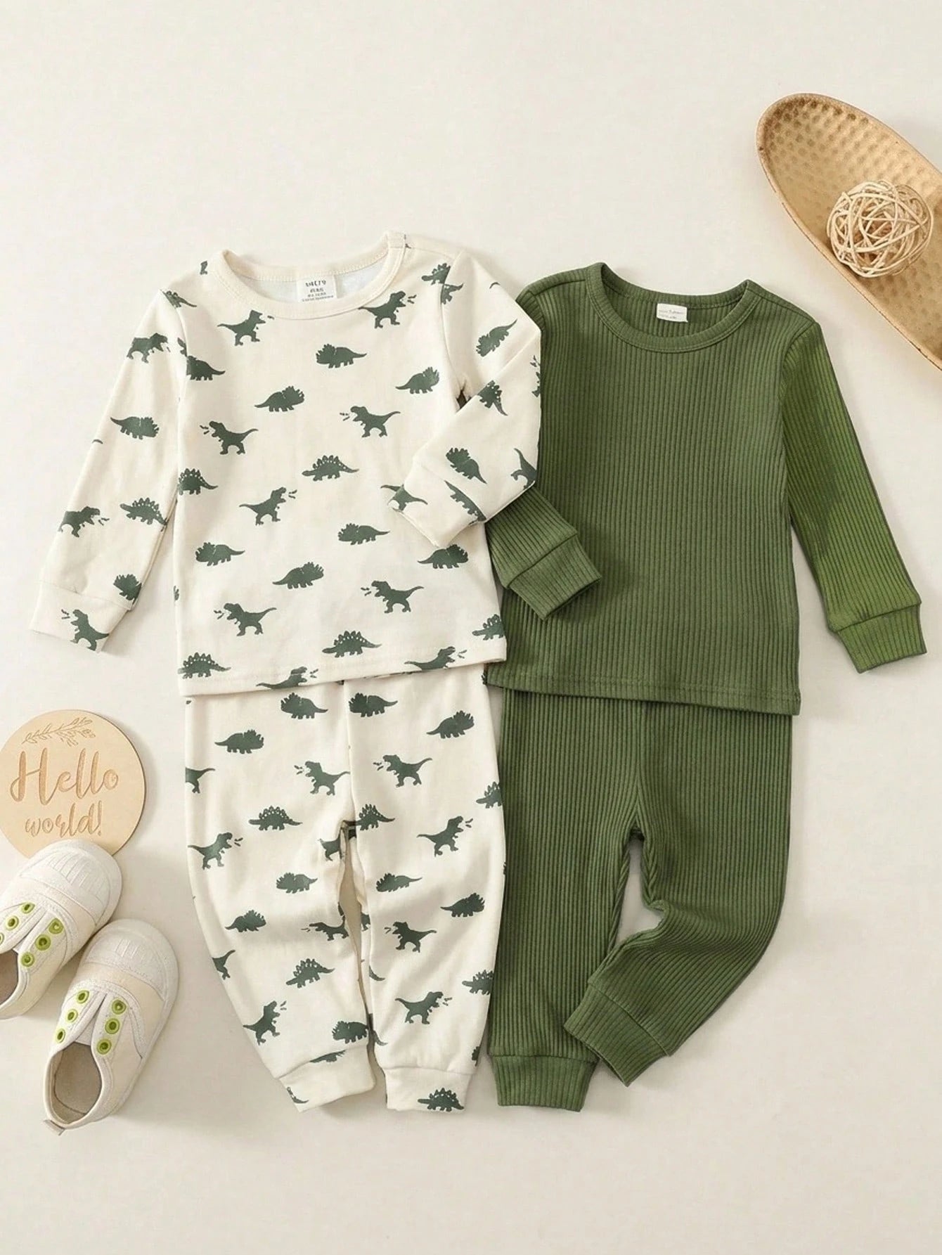 4pcs Baby Boy Baby Girl Toddler Boy Nug Fit Spring Autumn Winter Cute Dinosaur & Animal Pattern Round Neck Long Sleeve Top + Pants Soft Comfortable Tight Fit Pajamas Loungewear Set