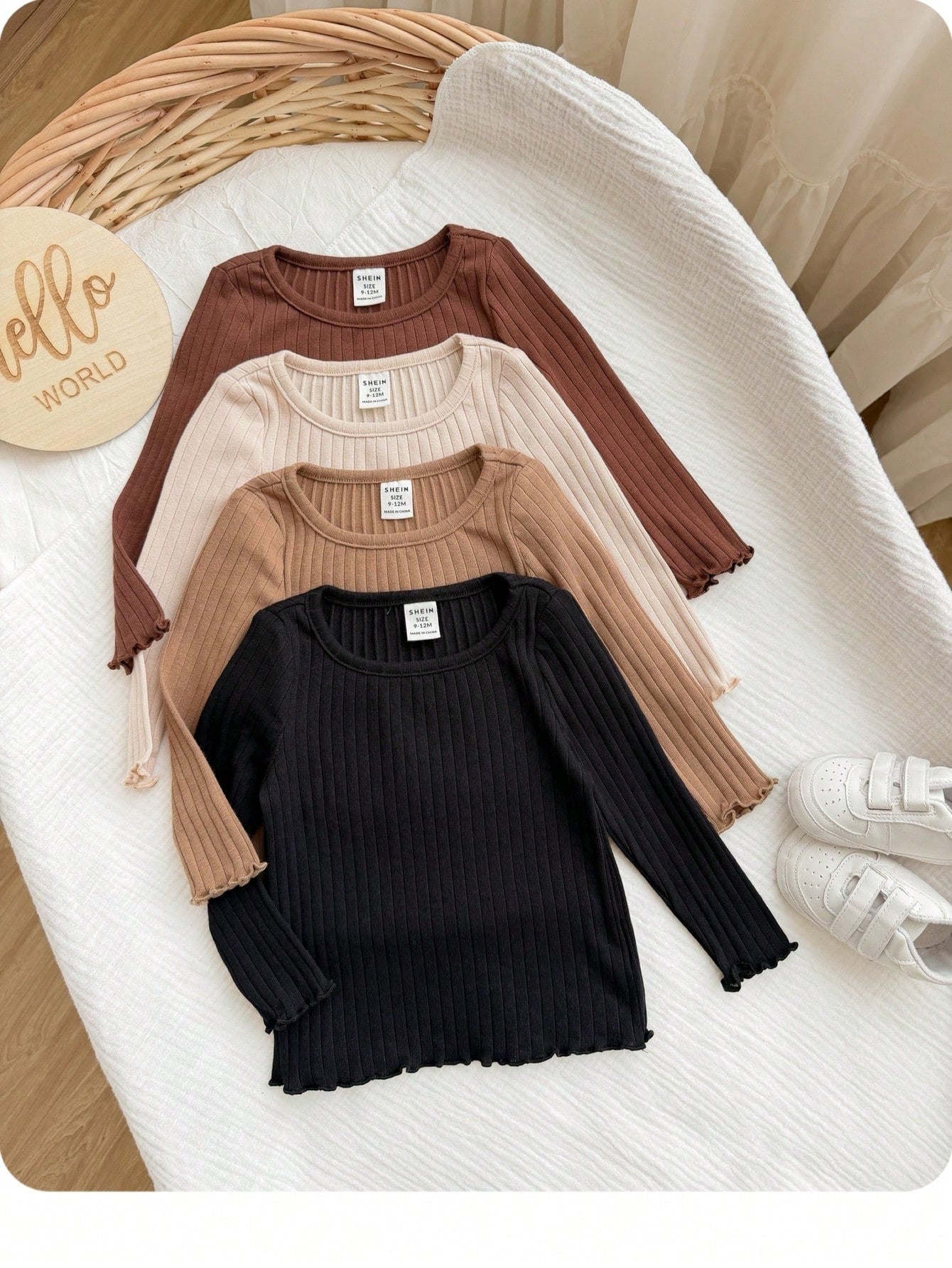 4pcs Baby Girl Casual Cute Knitted Solid Color Long Sleeve Top Set
