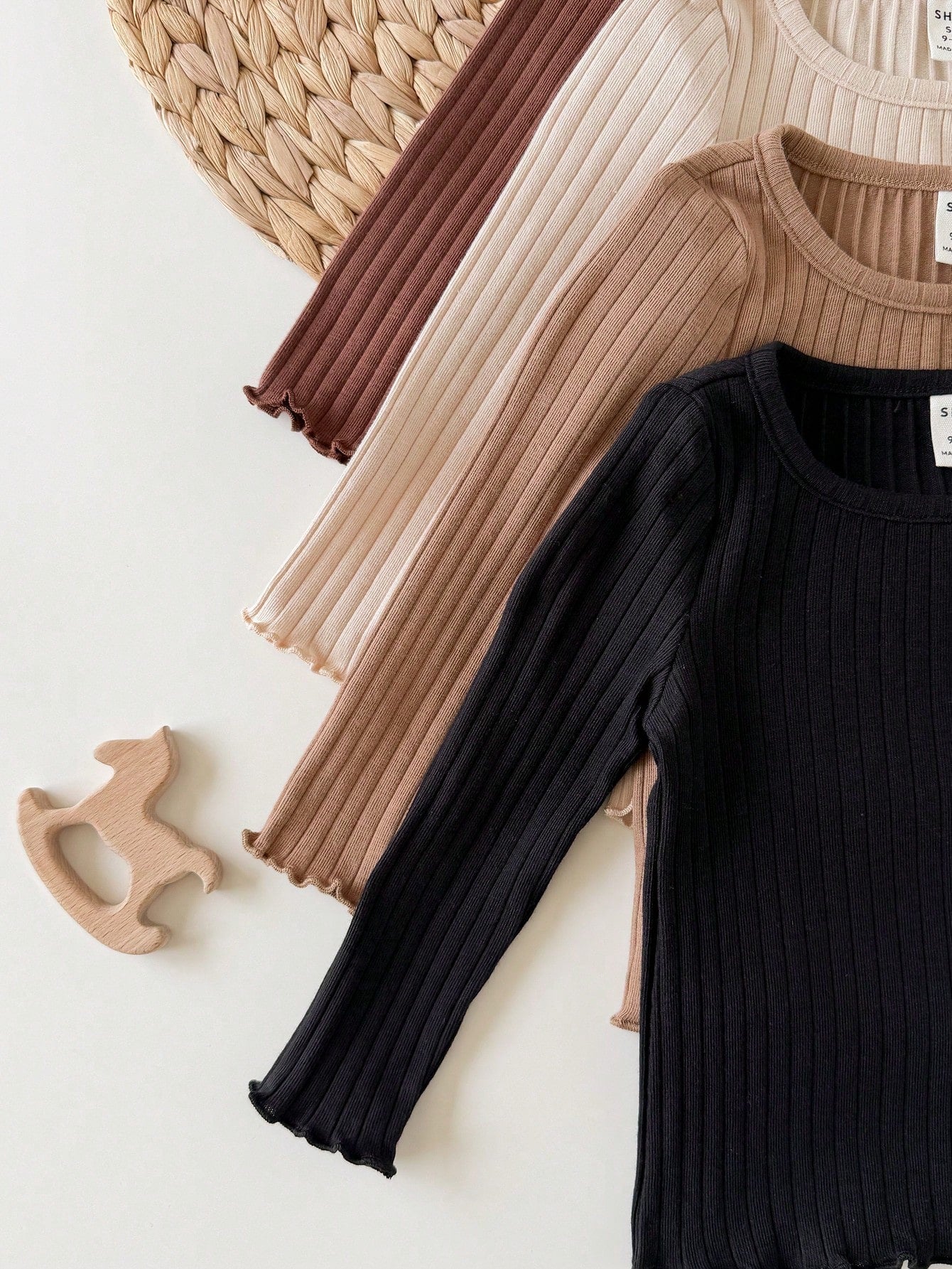 4pcs Baby Girl Casual Cute Knitted Solid Color Long Sleeve Top Set