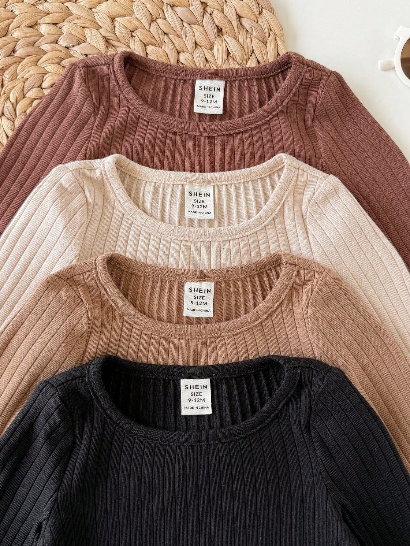 4pcs Baby Girl Casual Cute Knitted Solid Color Long Sleeve Top Set