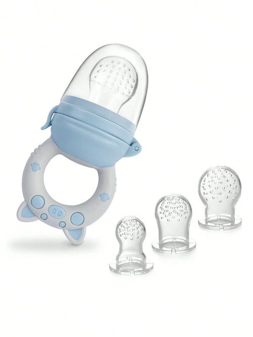 4pcs Baby/Toddler Fruit & Vegetable Feeding Set, With Handles, Supplementary Feeding Utensils, Includes 3 Different Size Nipples & Cartoon Pig Teether
