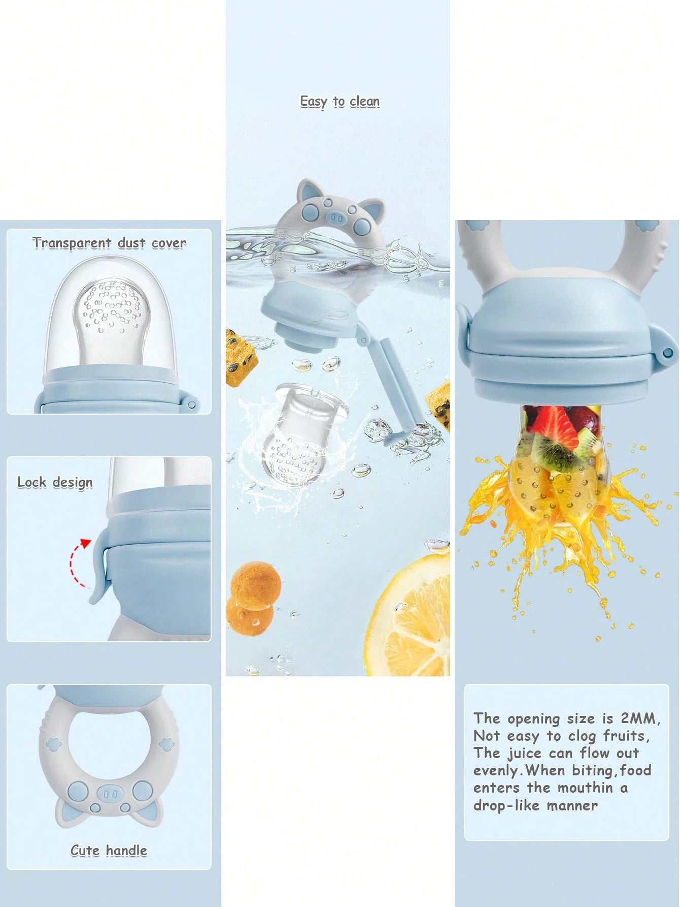 4pcs Baby/Toddler Fruit & Vegetable Feeding Set, With Handles, Supplementary Feeding Utensils, Includes 3 Different Size Nipples & Cartoon Pig Teether