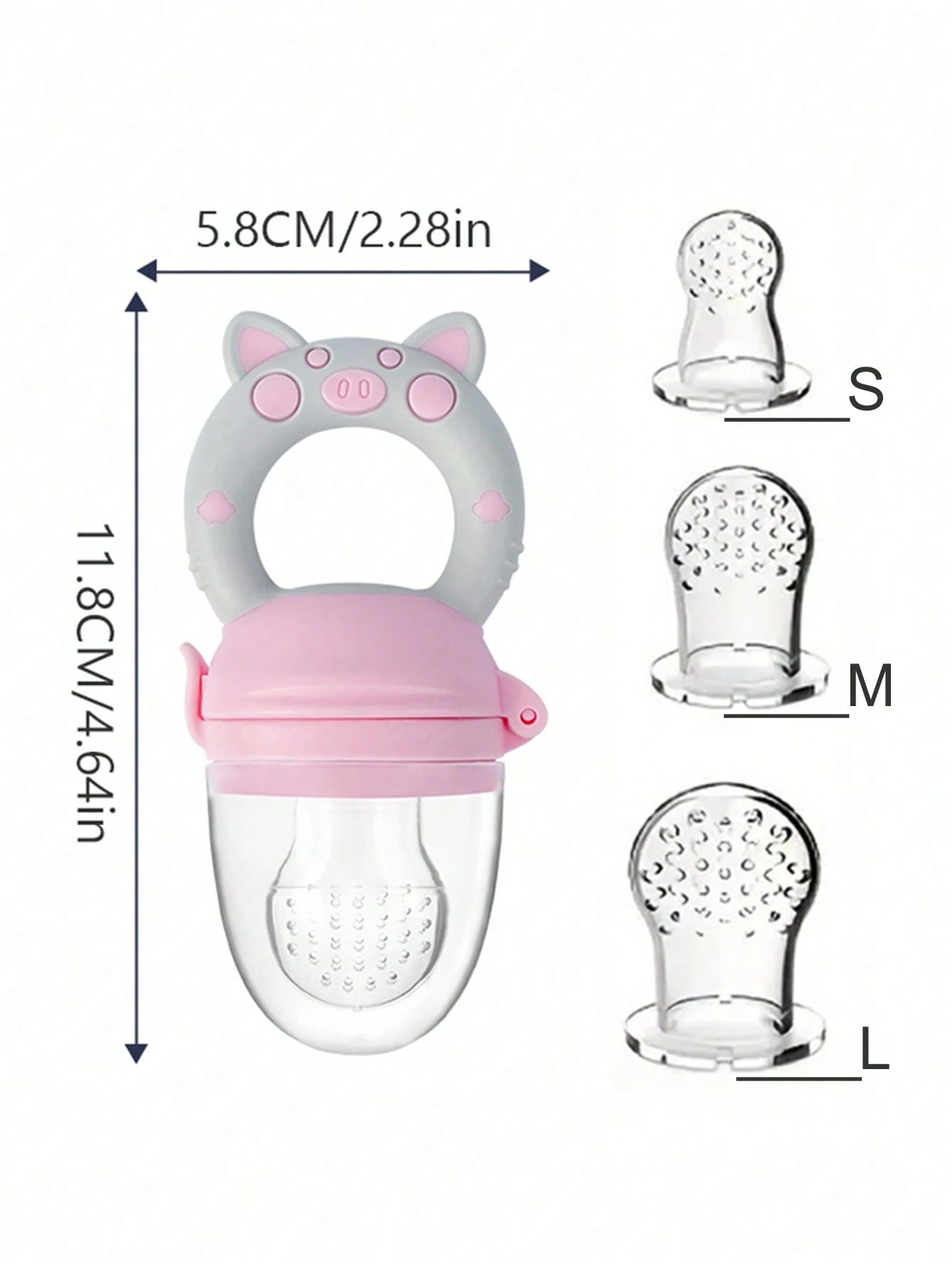 4pcs Baby/Toddler Fruit & Vegetable Feeding Set, With Handles, Supplementary Feeding Utensils, Includes 3 Different Size Nipples & Cartoon Pig Teether
