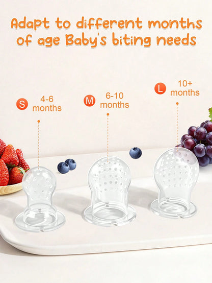 4pcs Baby/Toddler Fruit & Vegetable Feeding Set, With Handles, Supplementary Feeding Utensils, Includes 3 Different Size Nipples & Cartoon Pig Teether