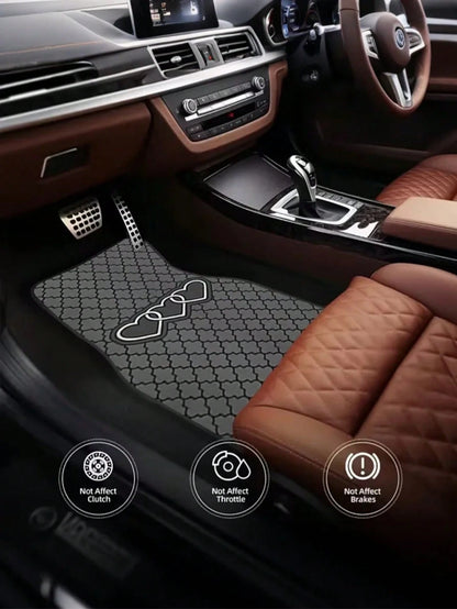 4pcs Black & Gray Geometric Heart Car Floor Mats| 2D Flat Design, Durable All-Weather Polyester Material, Easy To Clean| Suitable For Sedan & SUV, Fashionable Interior Accessory, Perfect Gift