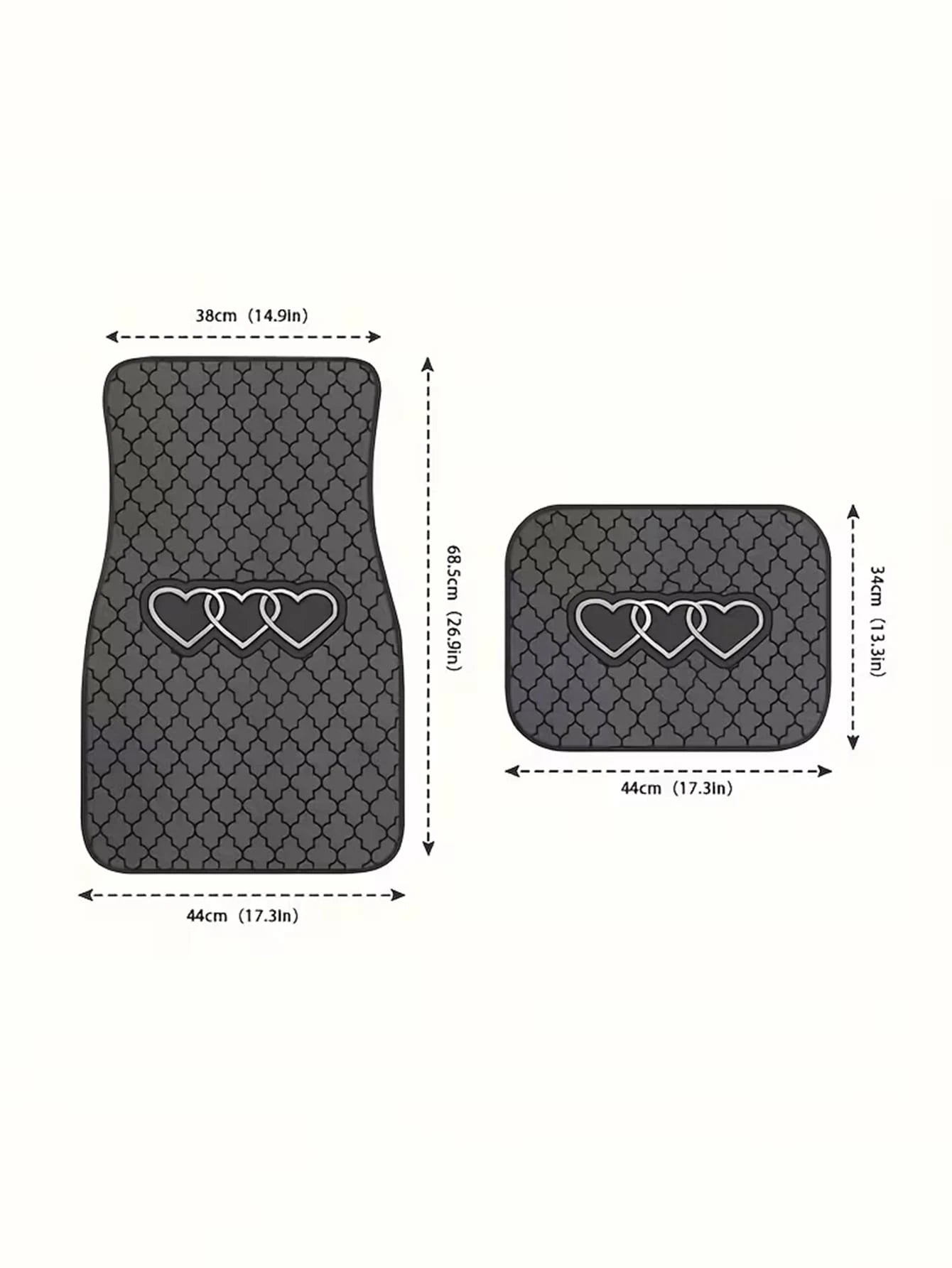 4pcs Black & Gray Geometric Heart Car Floor Mats| 2D Flat Design, Durable All-Weather Polyester Material, Easy To Clean| Suitable For Sedan & SUV, Fashionable Interior Accessory, Perfect Gift