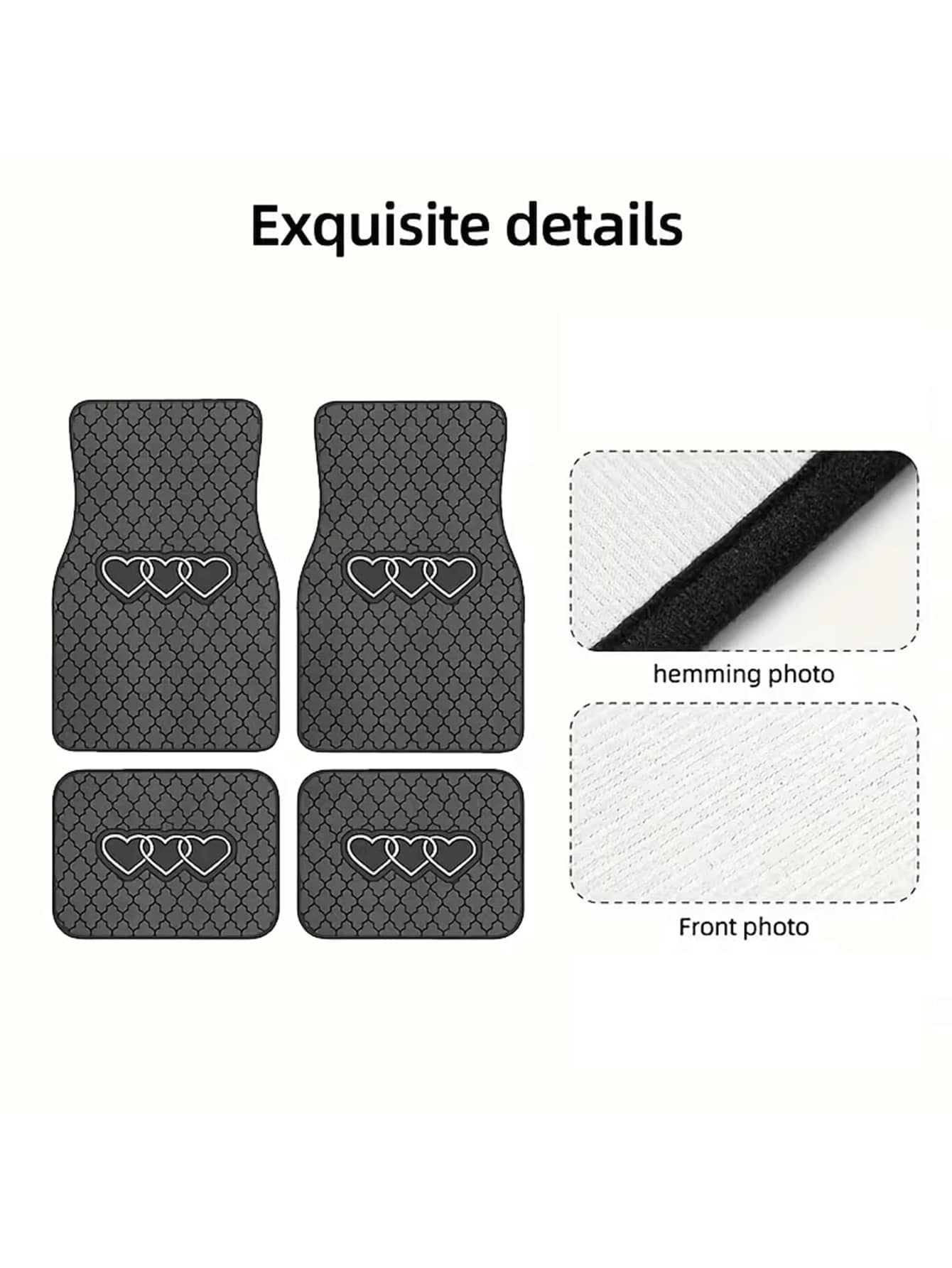 4pcs Black & Gray Geometric Heart Car Floor Mats| 2D Flat Design, Durable All-Weather Polyester Material, Easy To Clean| Suitable For Sedan & SUV, Fashionable Interior Accessory, Perfect Gift