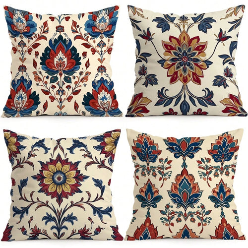 4pcs Bohemian Floral Pattern Pillow Covers Without Inserts, Single-Sided Printed Pillow Covers, Suitable For Living Room, Bedroom, Home Decor, All Season Pillow Covers