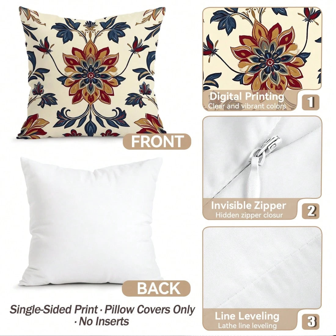 4pcs Bohemian Floral Pattern Pillow Covers Without Inserts, Single-Sided Printed Pillow Covers, Suitable For Living Room, Bedroom, Home Decor, All Season Pillow Covers