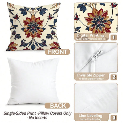 4pcs Bohemian Floral Pattern Pillow Covers Without Inserts, Single-Sided Printed Pillow Covers, Suitable For Living Room, Bedroom, Home Decor, All Season Pillow Covers