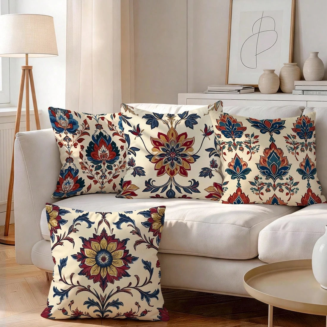 4pcs Bohemian Floral Pattern Pillow Covers Without Inserts, Single-Sided Printed Pillow Covers, Suitable For Living Room, Bedroom, Home Decor, All Season Pillow Covers