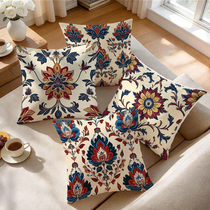 4pcs Bohemian Floral Pattern Pillow Covers Without Inserts, Single-Sided Printed Pillow Covers, Suitable For Living Room, Bedroom, Home Decor, All Season Pillow Covers