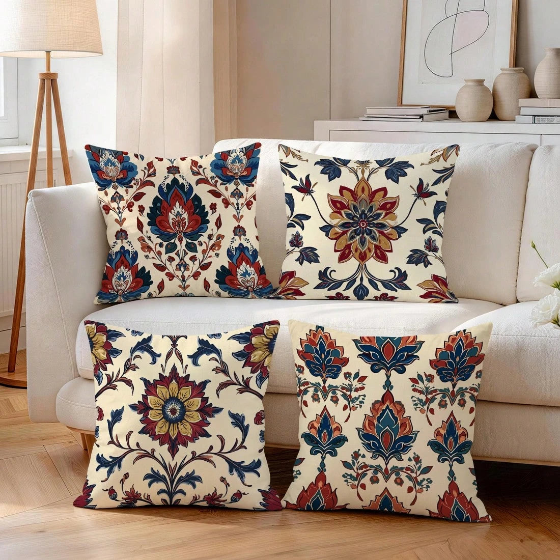 4pcs Bohemian Floral Pattern Pillow Covers Without Inserts, Single-Sided Printed Pillow Covers, Suitable For Living Room, Bedroom, Home Decor, All Season Pillow Covers