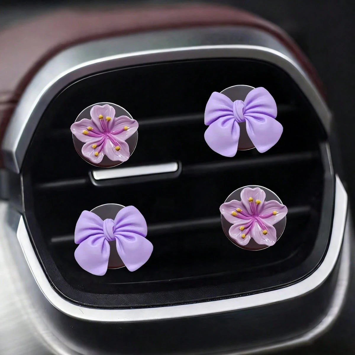 4pcs Car Air Conditioning Vent Decoration Ornaments (Without Aromatherapy Function) Cute Bow Flower Car Interior Decoration